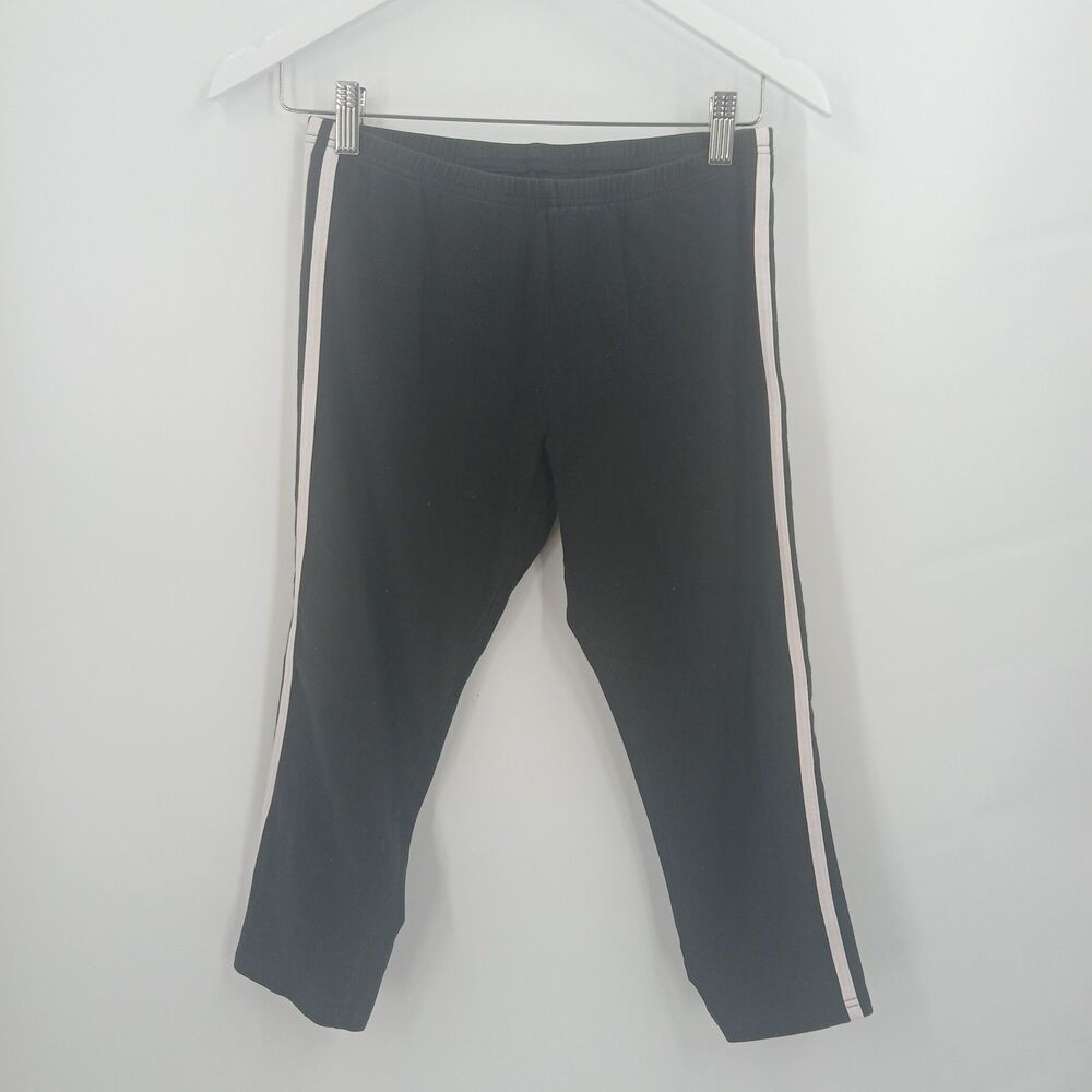 womans Black Athletic capri Leggings with White Side Stripe Size Large